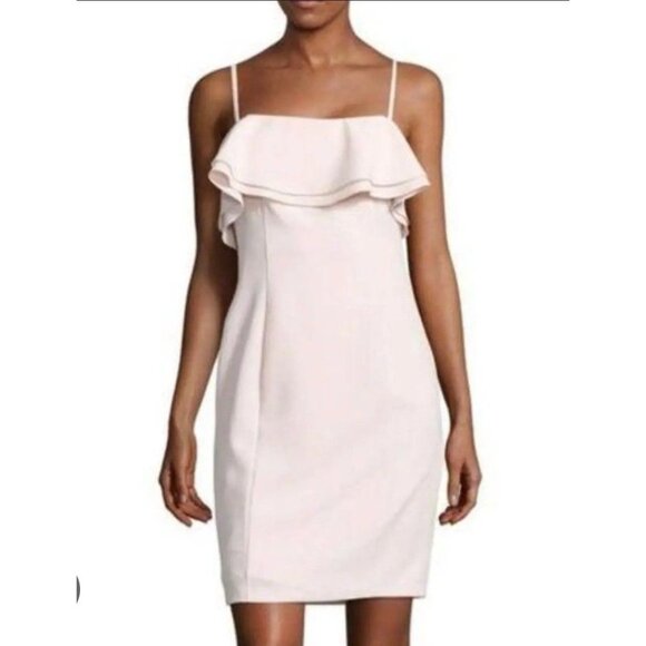 Karl Lagerfeld Paris Double Ruffle Dress Sz 14 Barbiecore Dusty Blush Rose Pink - Picture 1 of 12